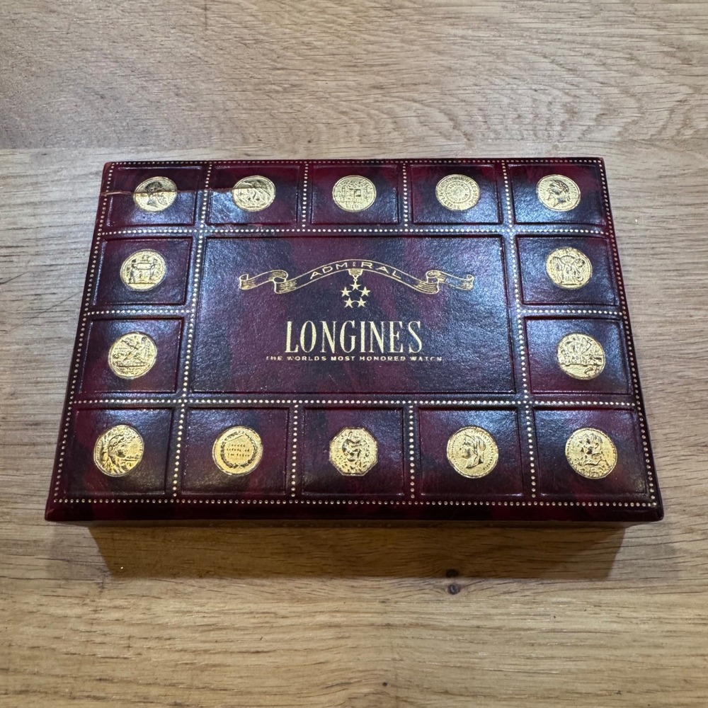 Vintage Longines Admiral Watch Box Burgundy Gold Medallion Presentation Case